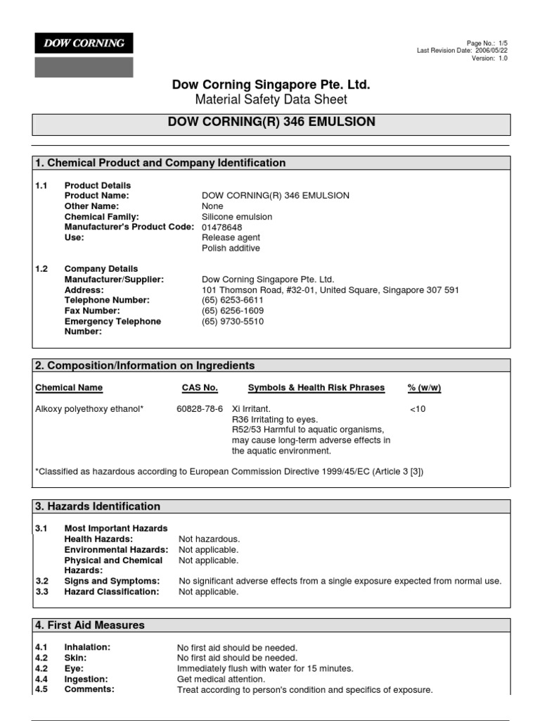 Dow Corning Singapore Pte. Ltd. Material Safety Data Sheet Personal