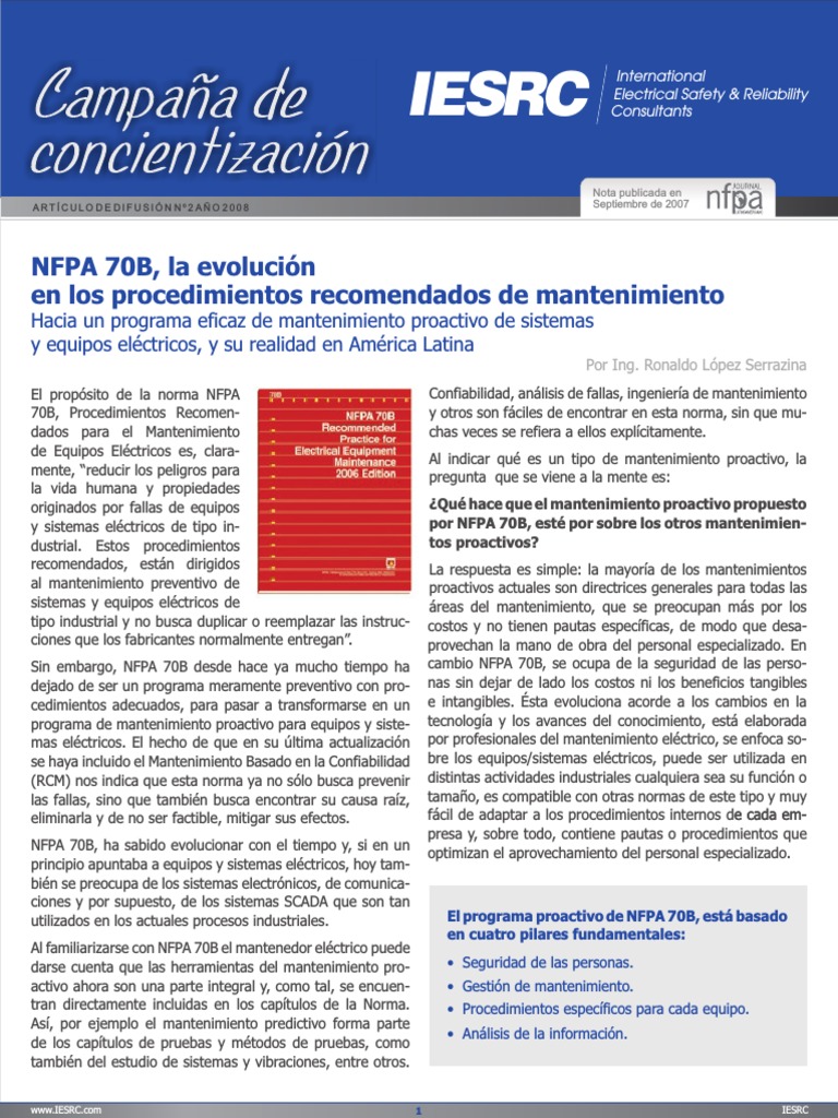 Art. 2 NFPA 70B, La Evolución en Los Procedimientos de