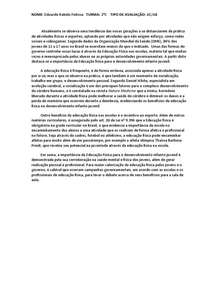 Redação Educação Fisica EDUARDO RABELO FEITOSA | PDF
