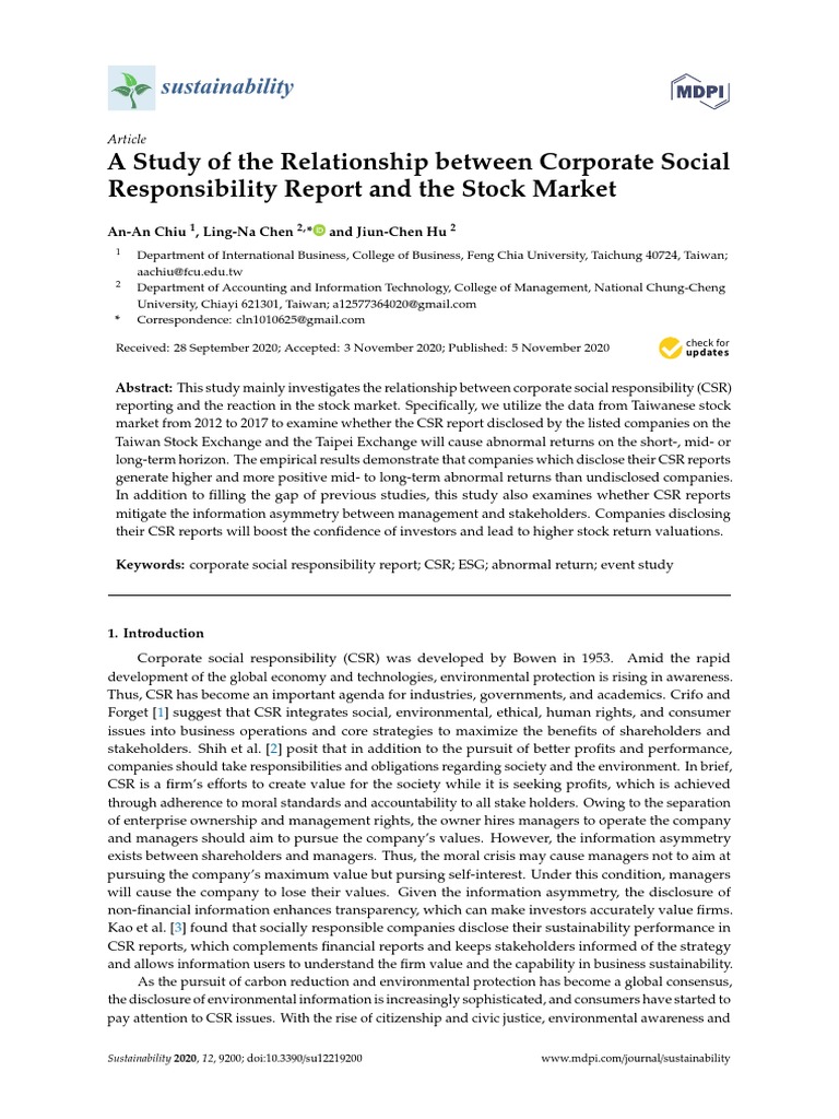 A Study of The Relationship Between Corporate Social Responsibility ...