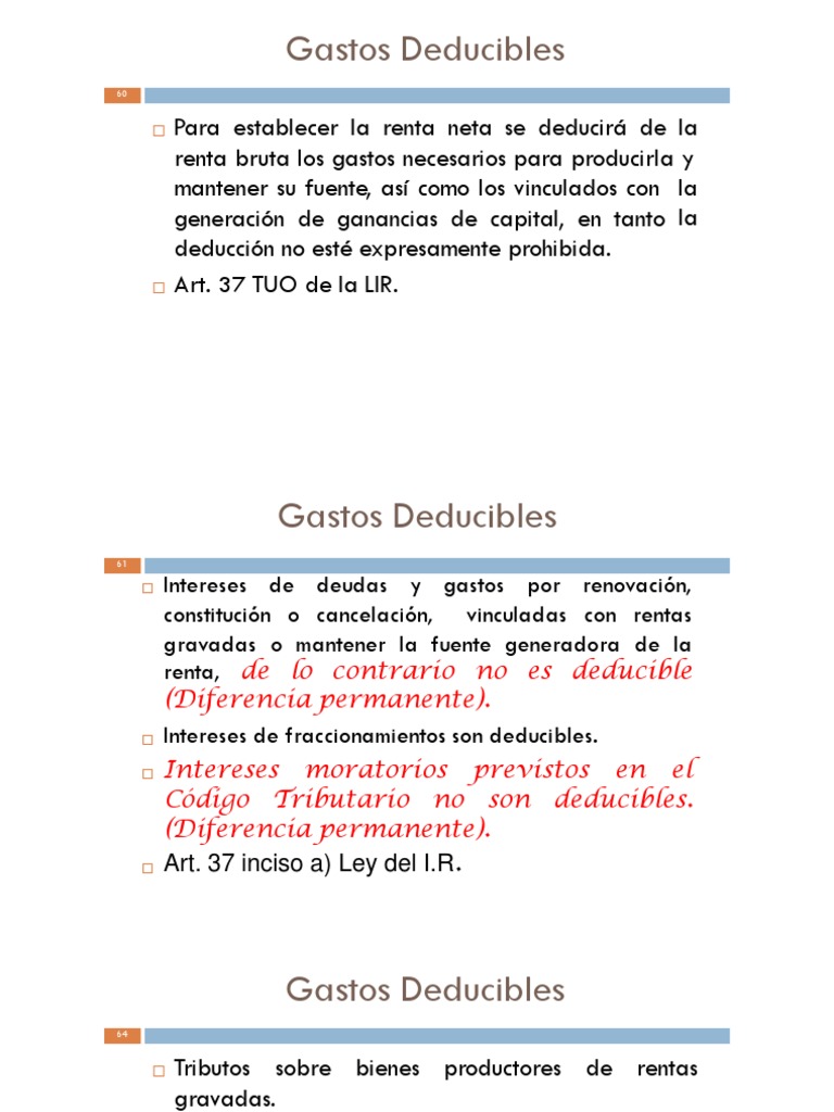 Gastos Deducibles según la Ley del I.R. | PDF | Impuesto sobre la renta ...