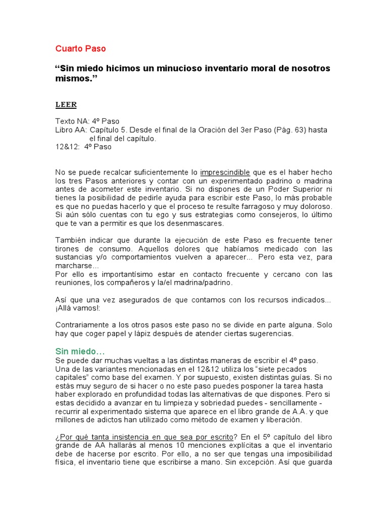 4 Paso Narcóticos Anónimos PDF Orgullo Ira