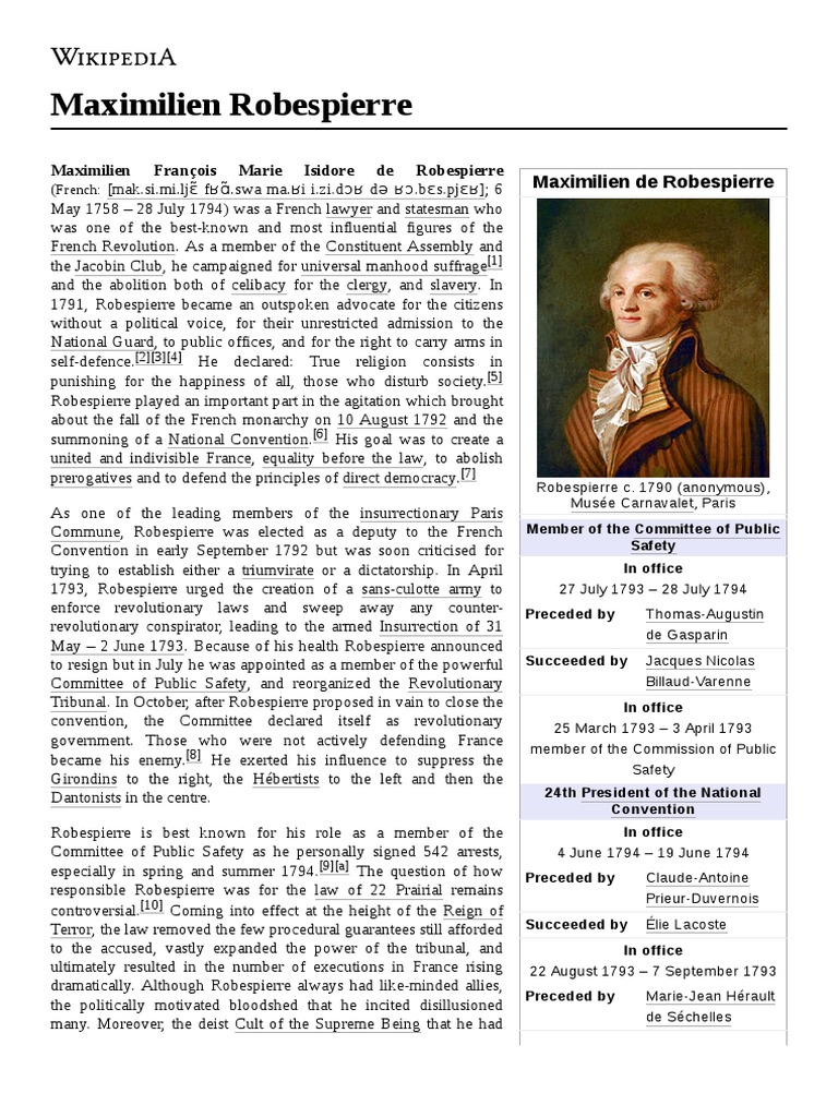 Maximilien Robespierre PDF Maximilien Robespierre French Monarchy