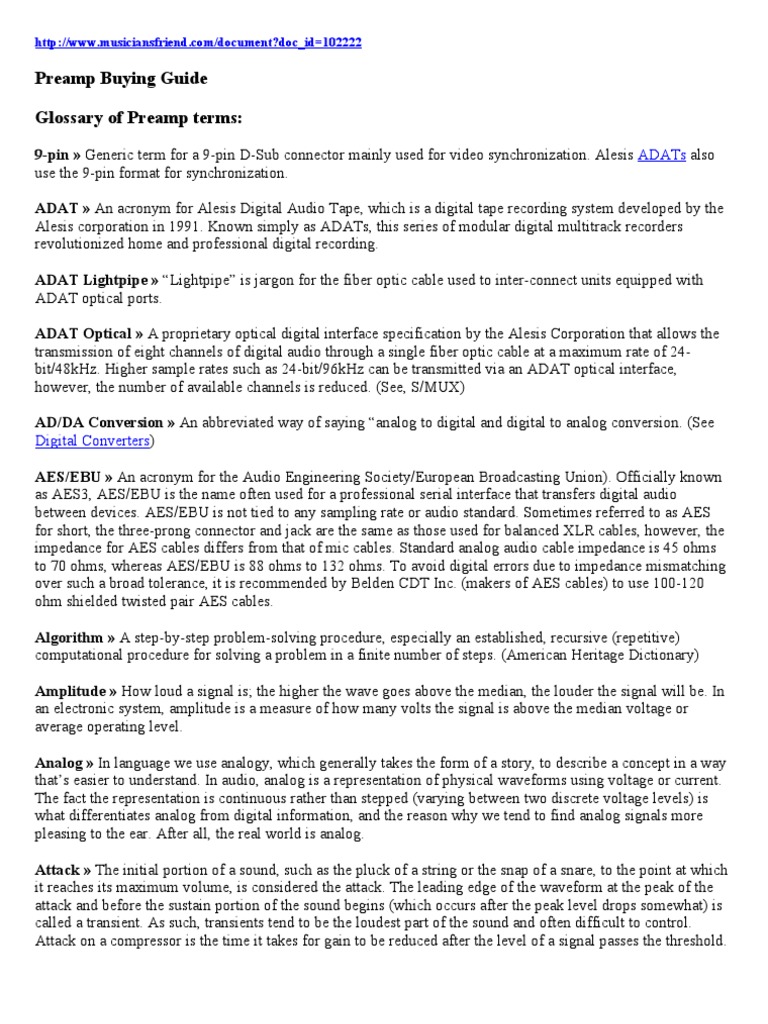 Glossary of Preamp Terms PDF Decibel Synthesizer