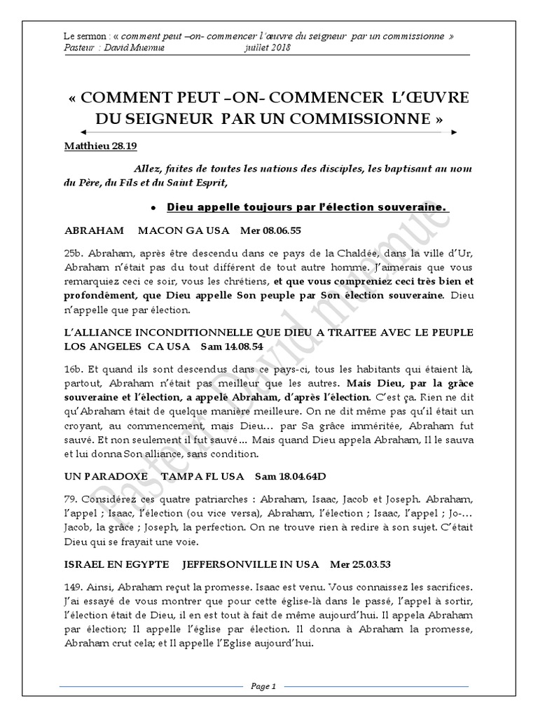 Comment Peut On Commencer L Oeuvre De Dieu Pdf Abraham Saint Esprit