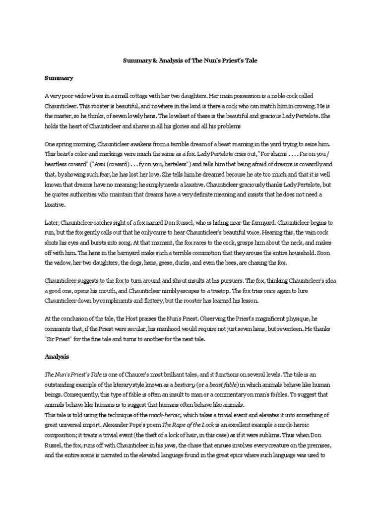 Summary & Analysis of The Nun's Priest's Tale PDF