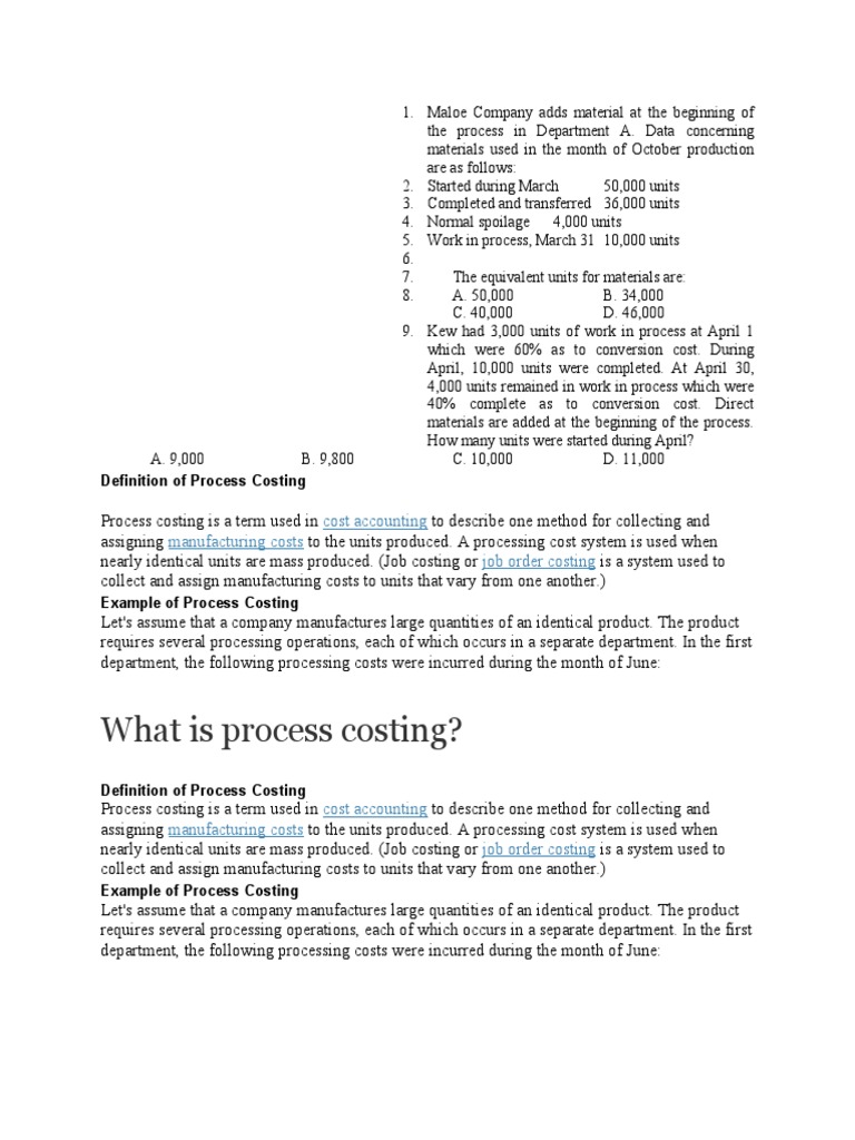 What Is Process Costing? Cost Accounting Manufacturing Costs Job Order