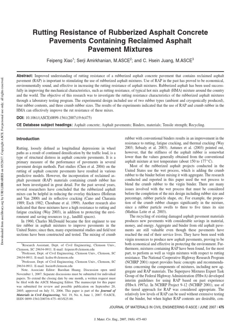 Rutting Resistance of Rubberized Asphalt Concrete Pavements Containing ...