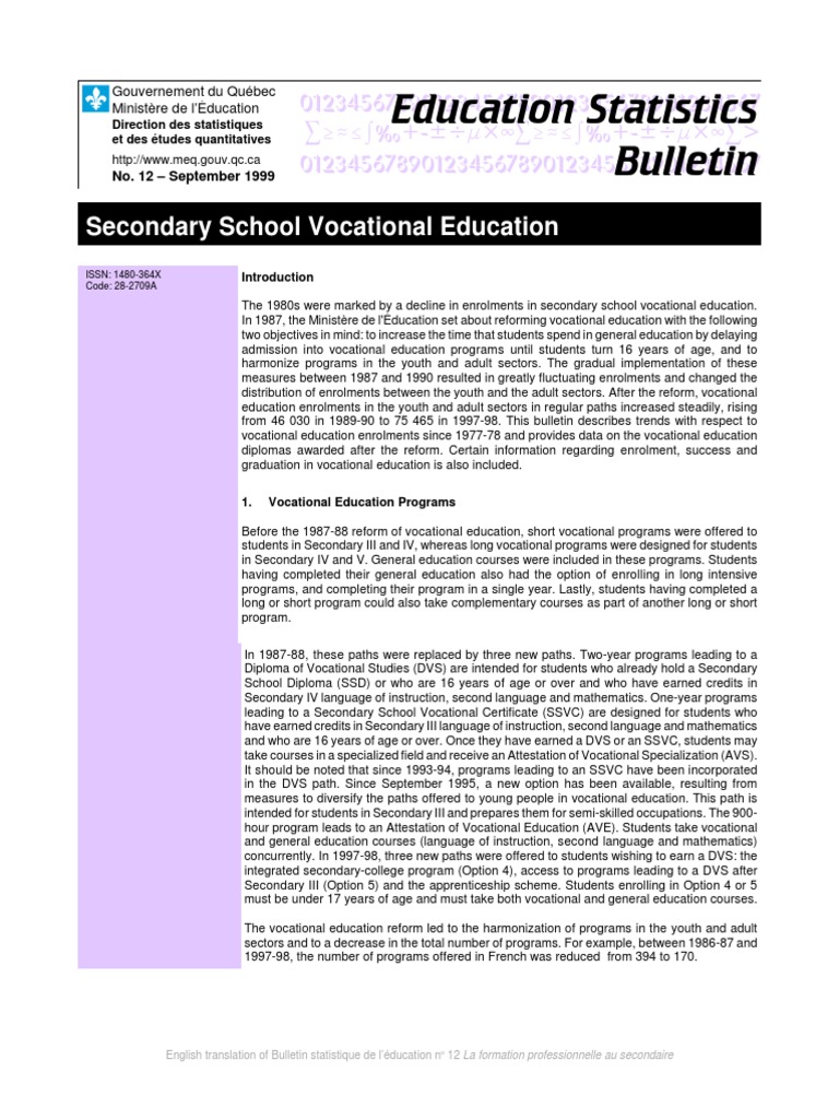 Education Statistics Bulletin - 12an | PDF | Vocational Education | Diploma