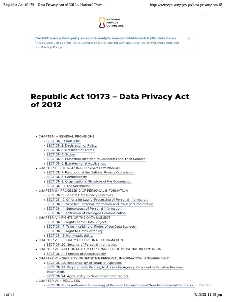 Republic Act 10173 - Data Privacy Act of 2012 | PDF | Privacy ...