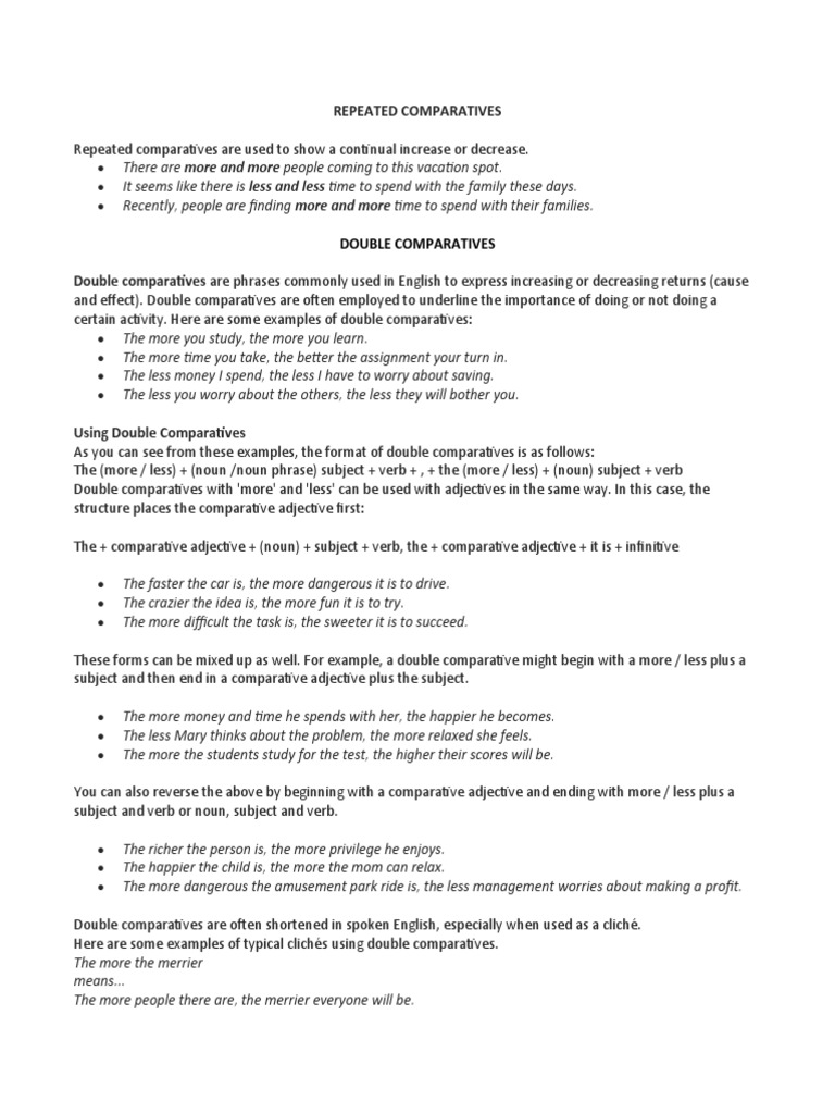 Double Comparatives Explained | PDF | Career & Growth