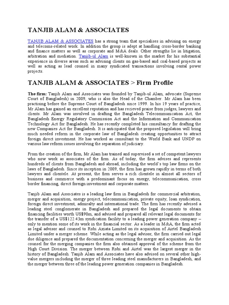 Tanjib Alam Profile | PDF | Mergers And Acquisitions | Barrister