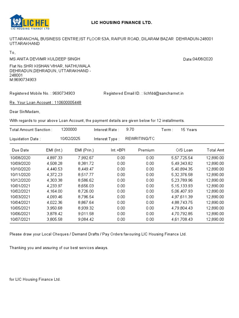 Lic Housing Finance LTD PDF Business Law Payments