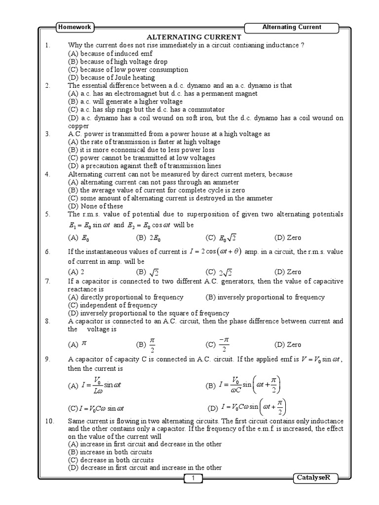02 - Alternating Current - Question | PDF | Inductance | Inductor