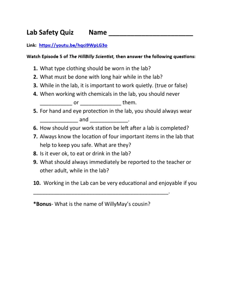 Lab Safety Quiz HS Ep 5 PDF