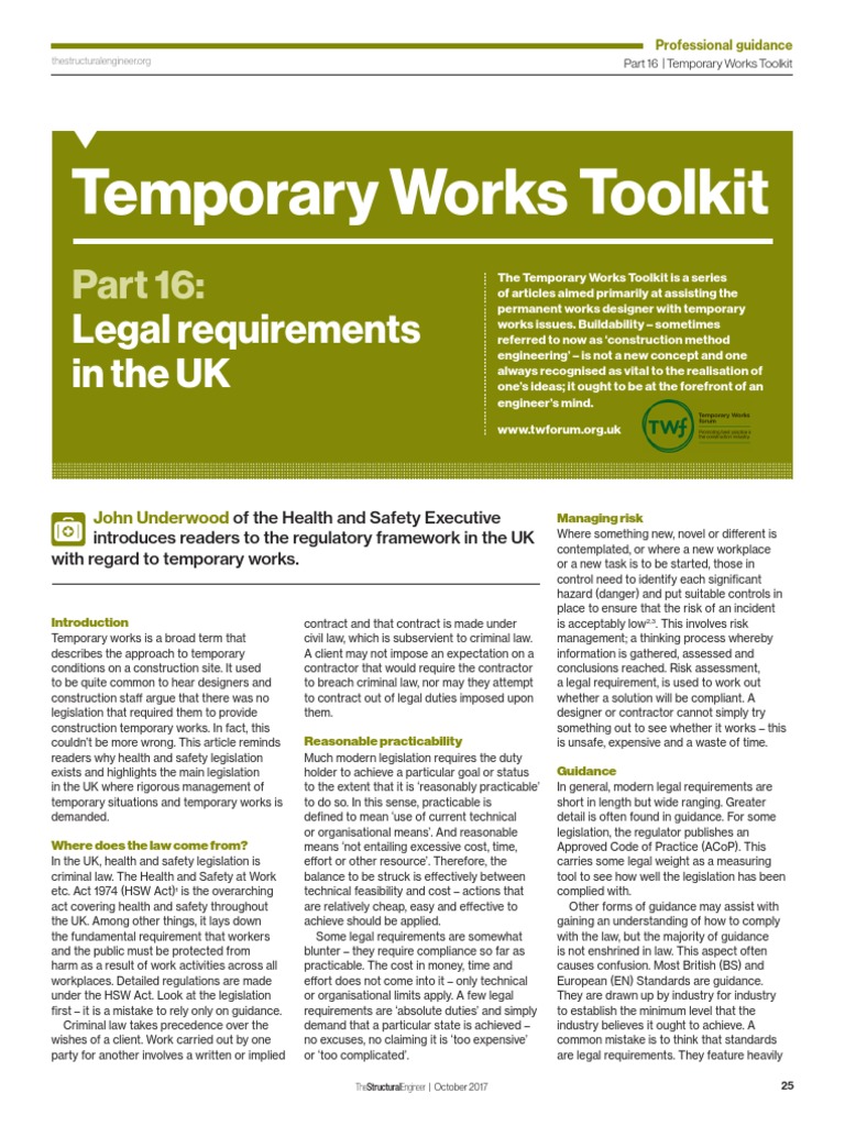 UK Temporary Works Regulations | PDF | Temporary Work | Occupational ...