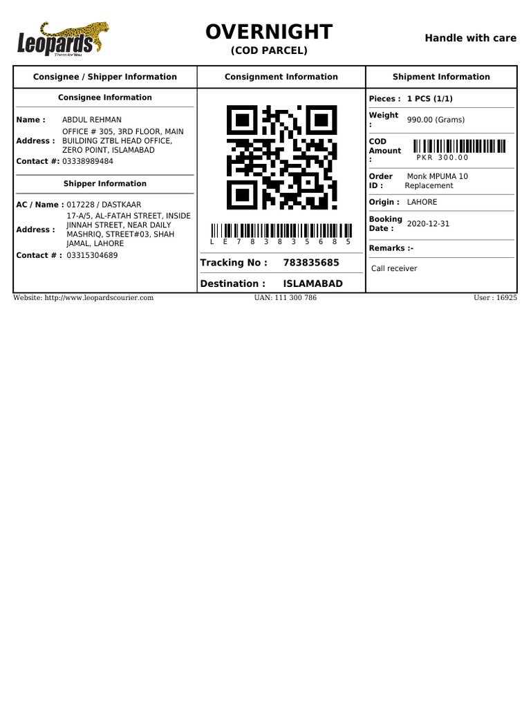 Overnight: (Cod Parcel) Handle With Care | PDF