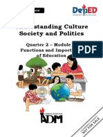 Understanding Culture Society and Politics: Quarter 2 - Module 2: Functions and Importance of Education