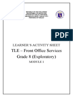 TLE - Front Office Services Grade 8 (Exploratory) : Learner'S Activity Sheet