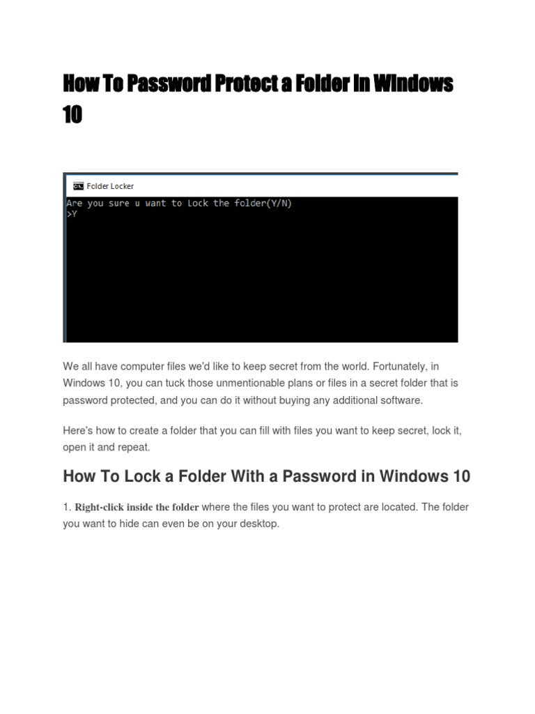 How To Password Protect A Folder in Windows 10 PDF Directory