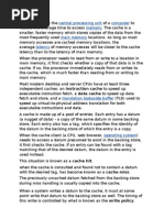 Cache Central Processing Unit Computer Memory Main Memory Latency