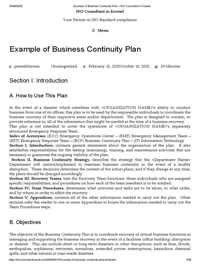 Business Continuity Plan Example | PDF | United States Postal Service ...