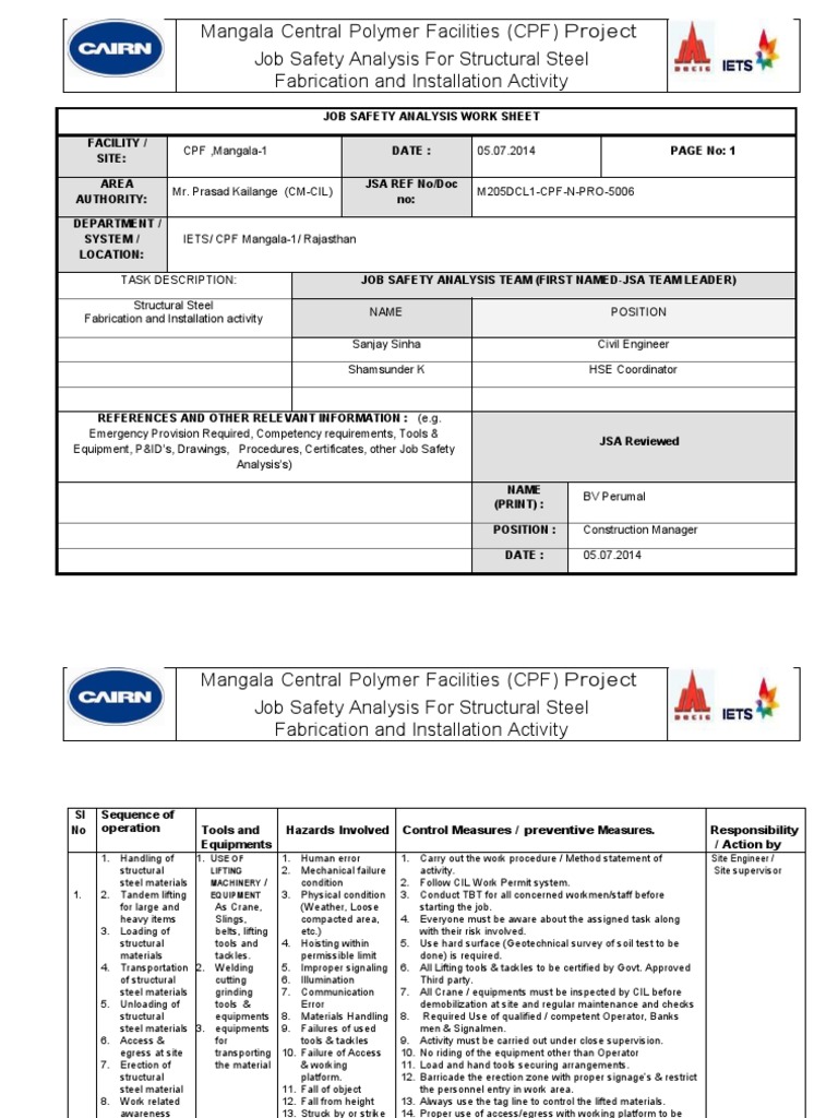 JSA Structural Steel Fabrication and Installation Works PDF