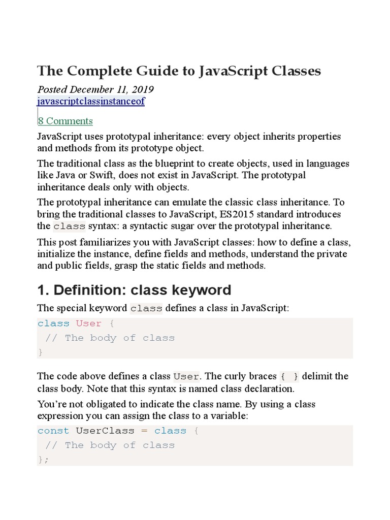 The Complete Guide To Javascript Classes: Posted December 11, 2019 ...