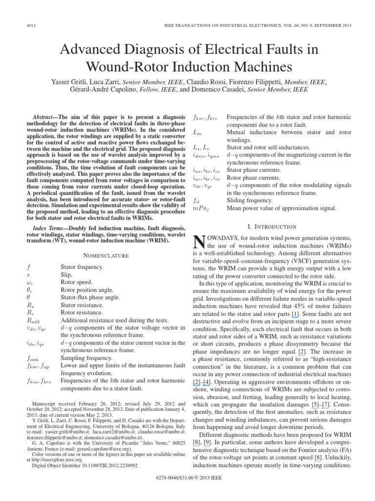 Advanced Diagnosis of Electrical Faults | PDF | Wavelet | Electric Motor