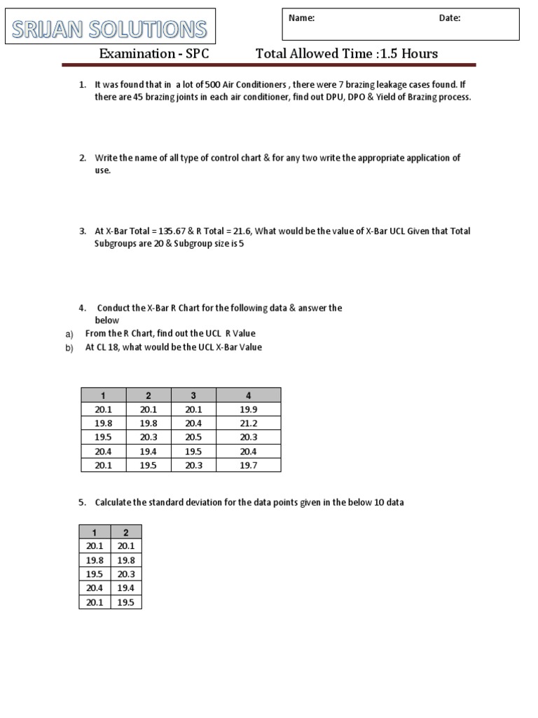 SPC Exam Questions and Answers 2025 | PDF | Statistical Analysis ...