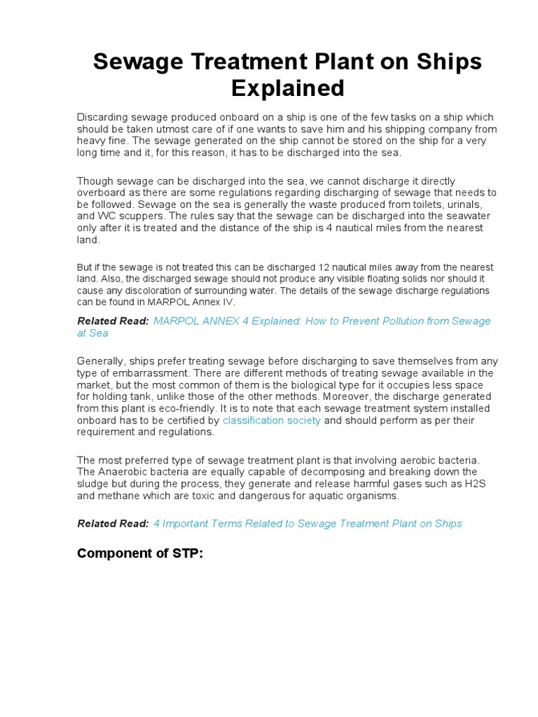 Sewage Treatment Plant On Ships Explained | Download Free PDF | Sewage ...
