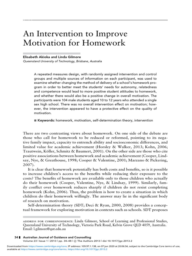 An Intervention To Improve Motivation For Homework: Article | PDF ...