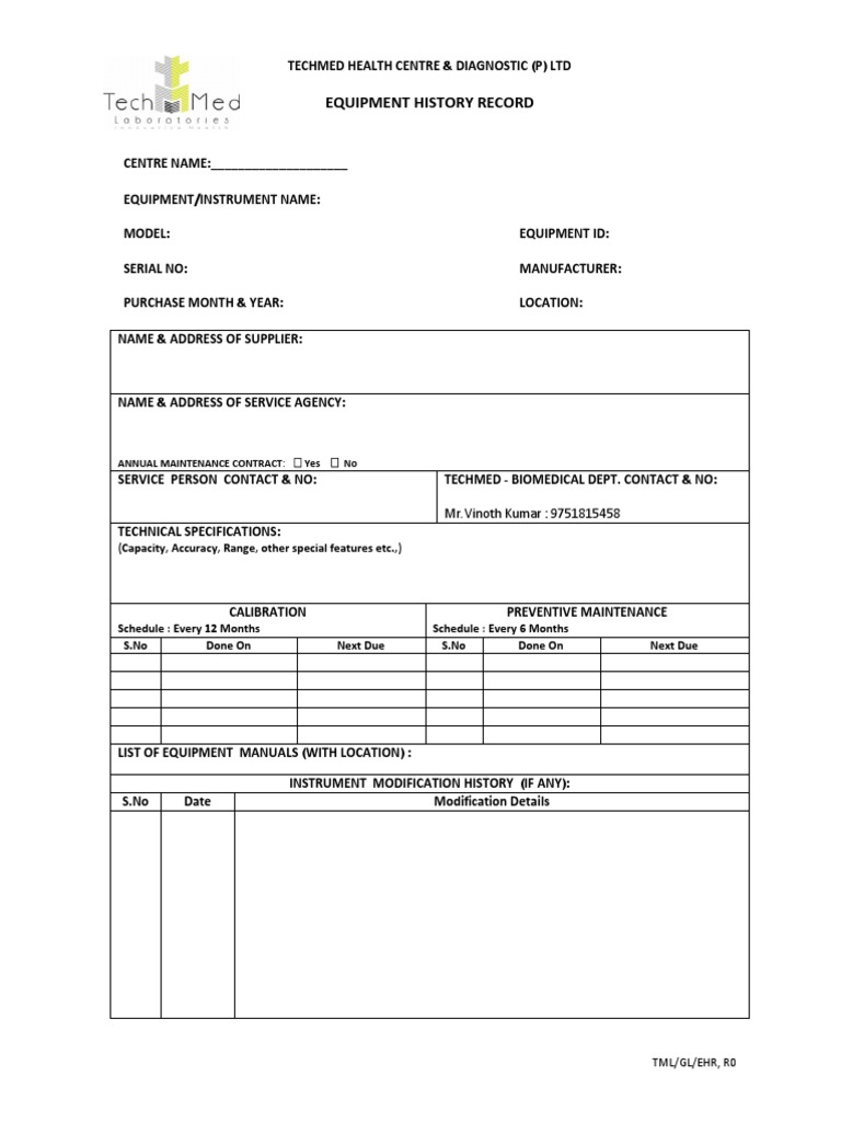 Equipment History Record PDF