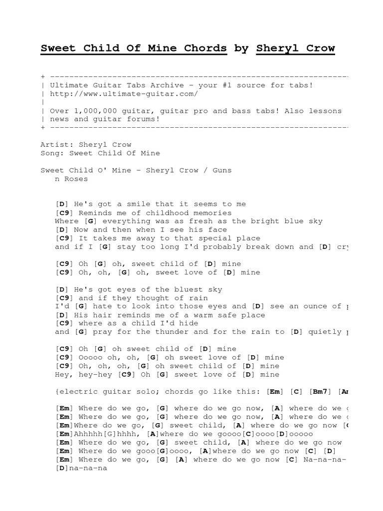 Sweet Child of Mine Chords PDF