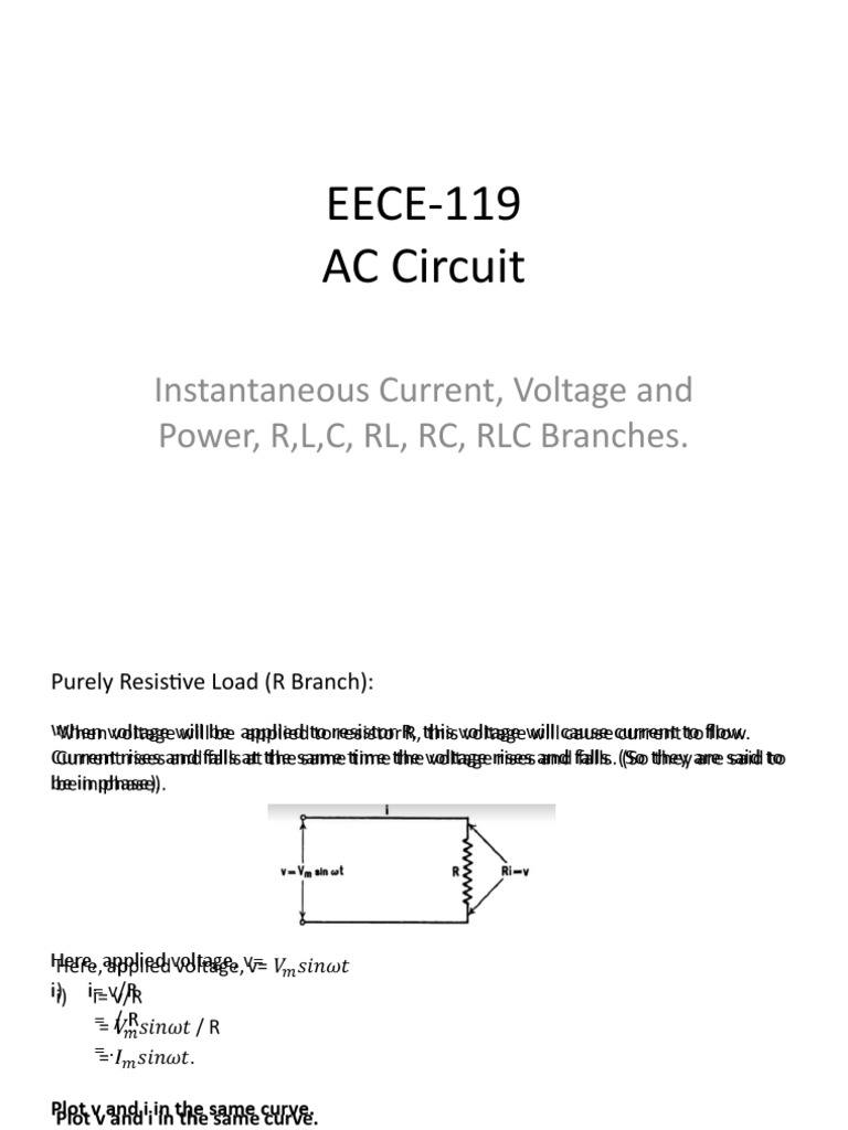 EECE119 AC Circuit Instantaneous Current, Voltage and Power, R, L, C