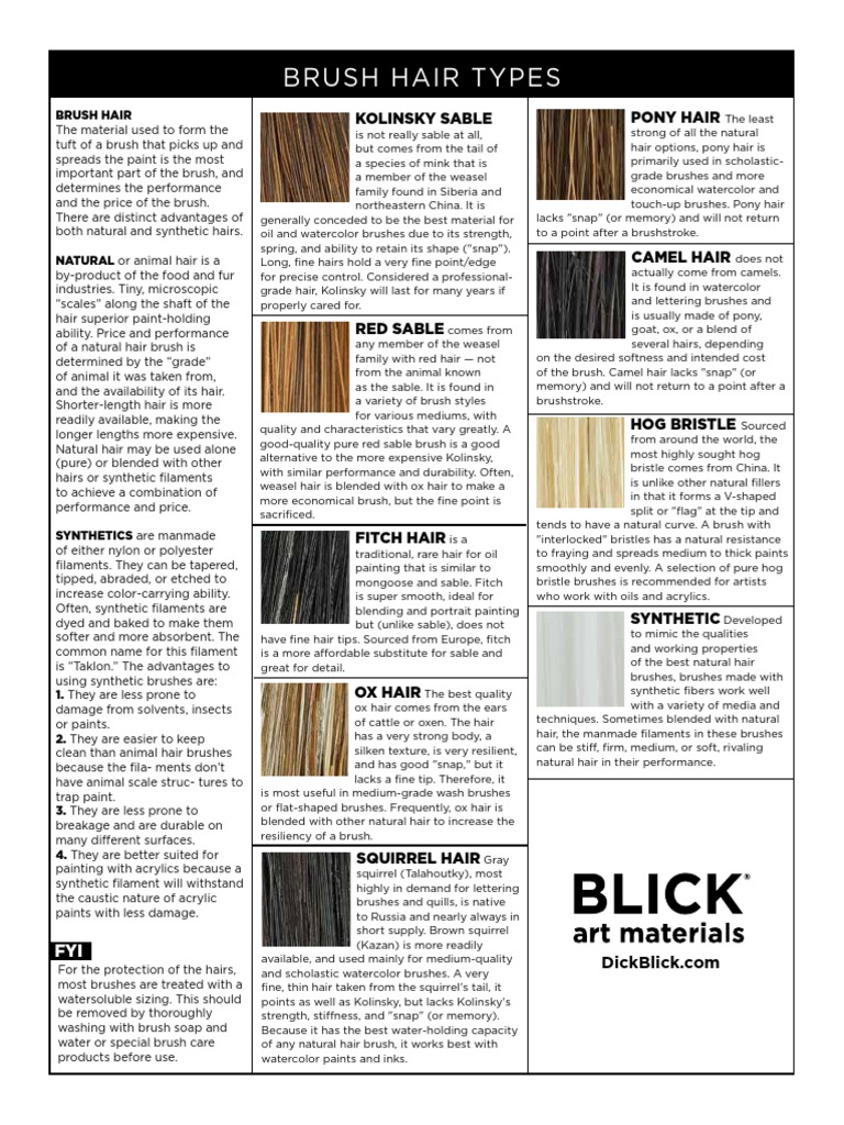 Brush Hair Types: Kolinsky Sable Pony Hair | PDF | Acrylic Paint