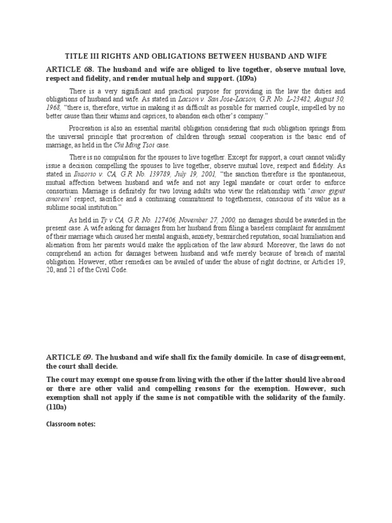 Rights and Obligations of Spouses in the Philippines | PDF | Wife | Husband