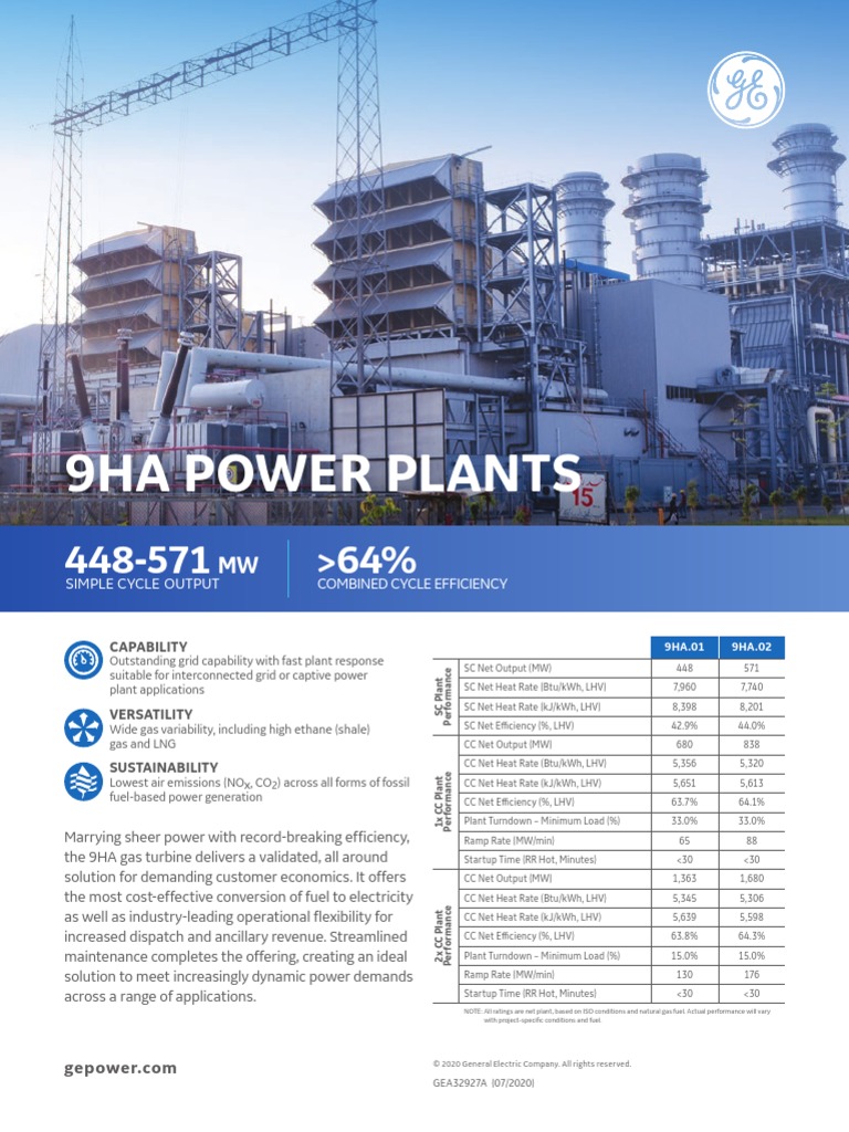 9ha Power Plants: Combined Cycle Efficiency Simple Cycle Output | PDF ...