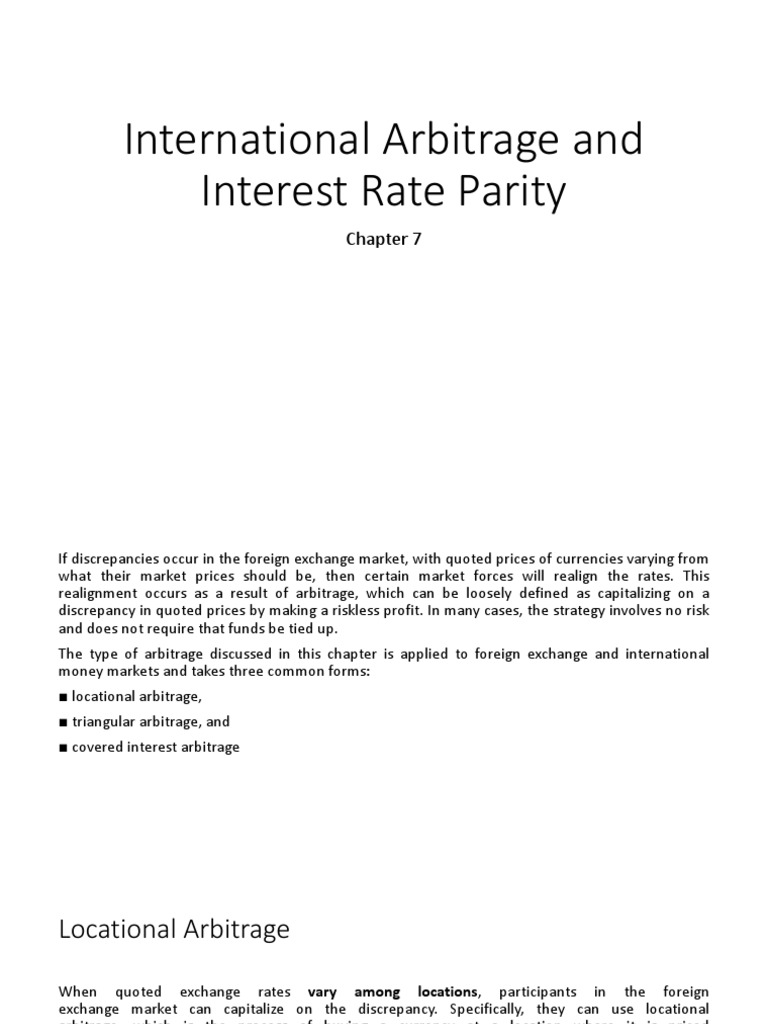 5 International Arbitrage and Interest Rate Parity PDF | PDF ...