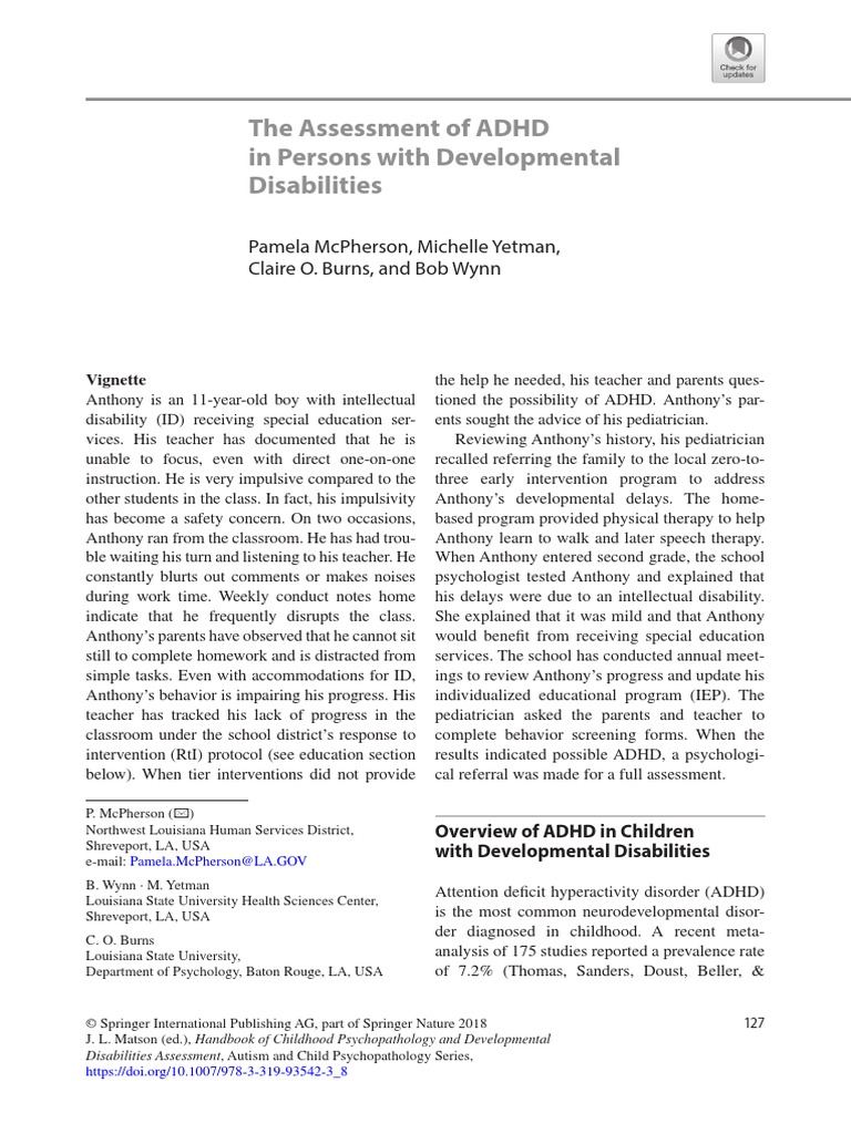 The Assessment of ADHD in Persons With Developmental Disabilities | PDF ...