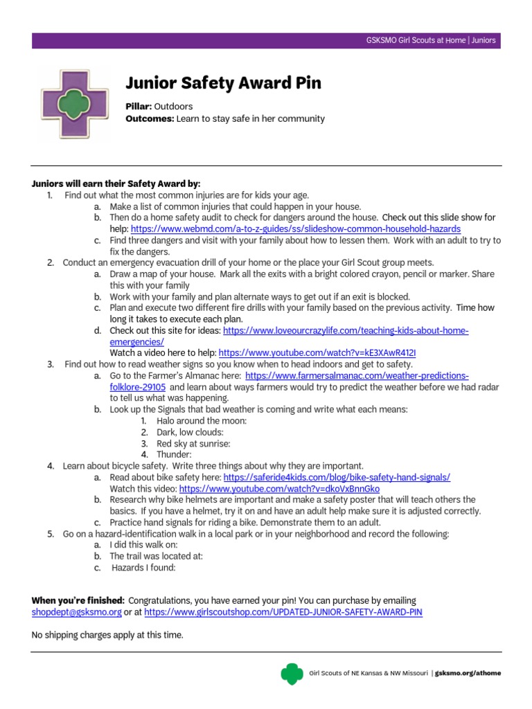 Junior Safety Award Pin Pillar Outdoors Learn To Stay Safe