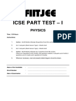ICSE Part Test-1 Physics Q Paper
