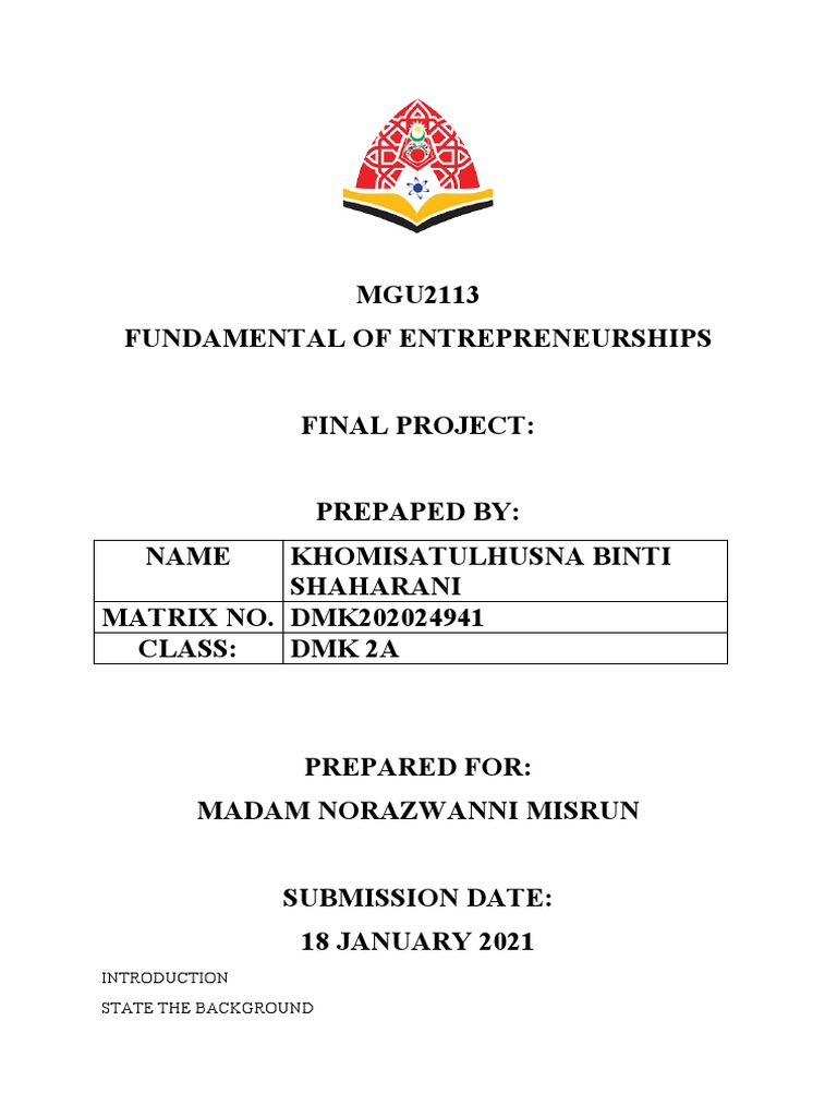 Final Project Cover Page: MGU2113 | PDF