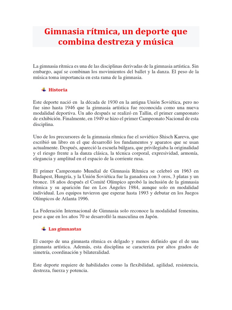 Historia de la Gimnasia Rítmica | PDF | Gimnasia | Deportes