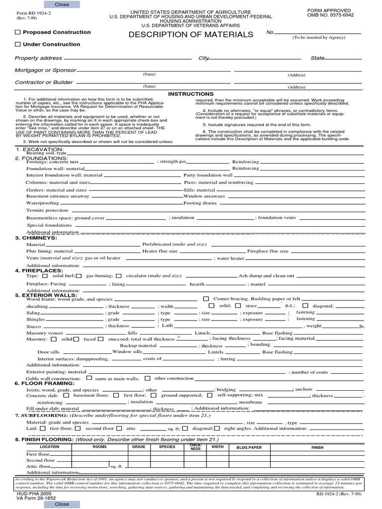 USDA Construction Materials Form RD 1924-2 | PDF