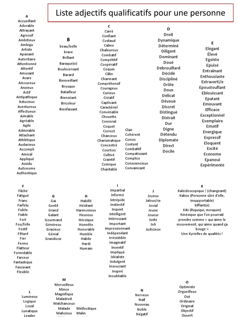 Adjectifs Commençant Par La Lettre L Liste Adjectifs Qualificatifs Pour Une Personne | PDF | Romans
