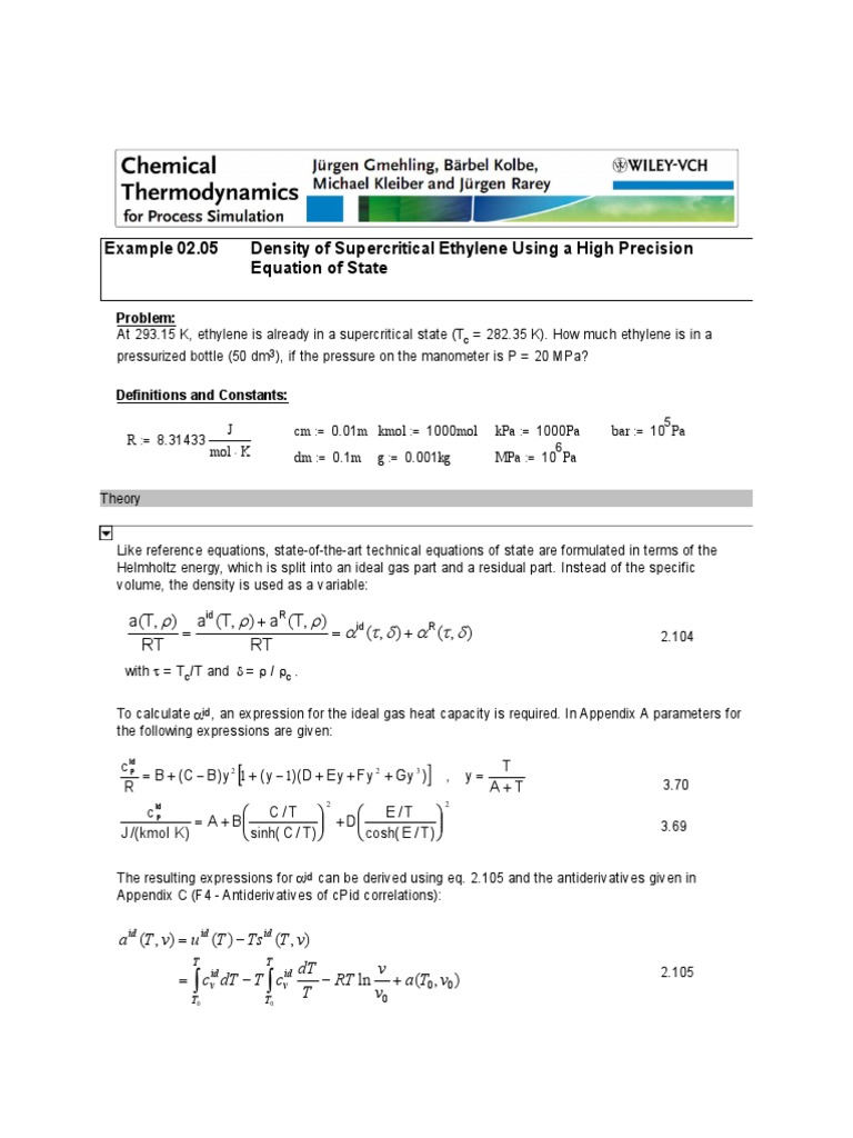 02 05 Density Of Supercritical Ethylene Using A High Precision Equation Of State Mole Unit Gases