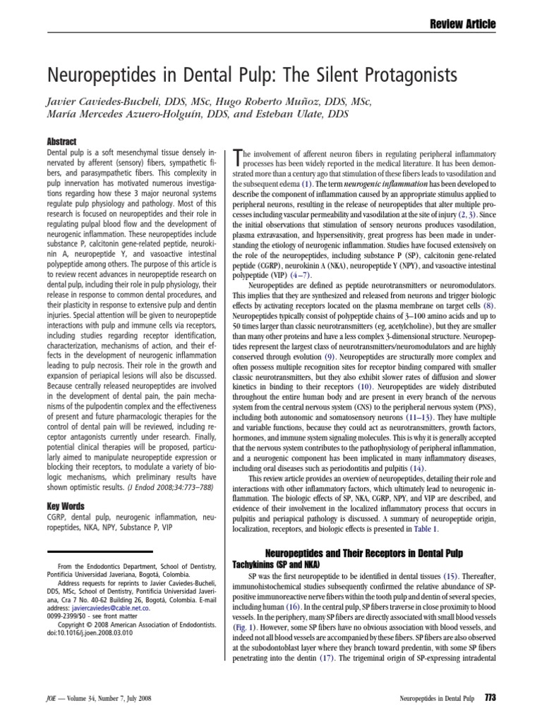 Neuropeptides in Dental Pulp - The Silent Protagonists PDF | PDF ...
