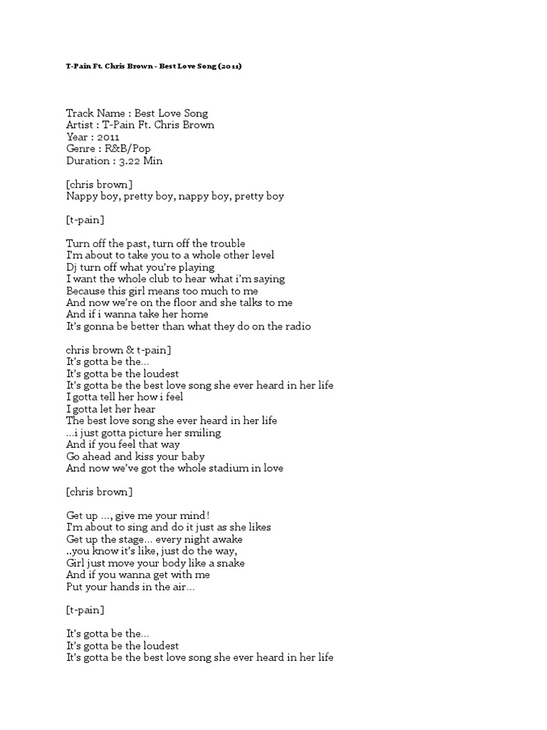 Best Love Song by T-Pain & Chris Brown | PDF | Art | Poetry