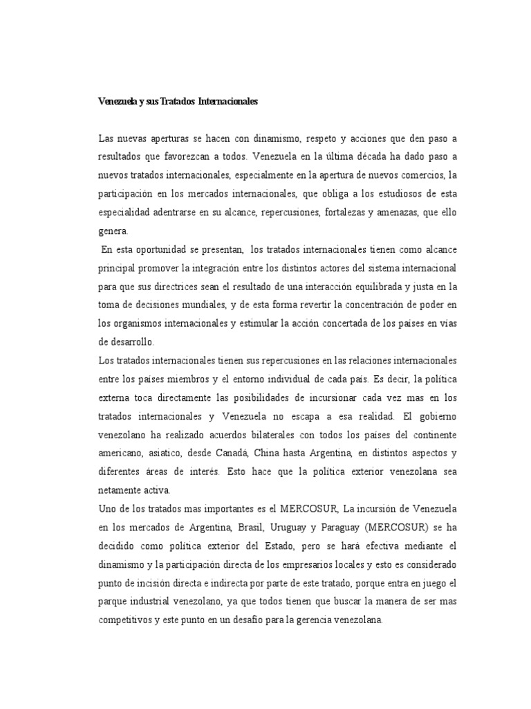 Venezuela y Sus Tratados Internacionales PDF Venezuela Empresas